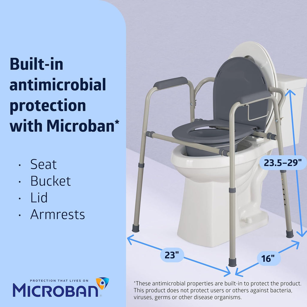 Medline 3-in-1 Steel Bedside Commode with Microban Protection, Portable Toilet Chair

