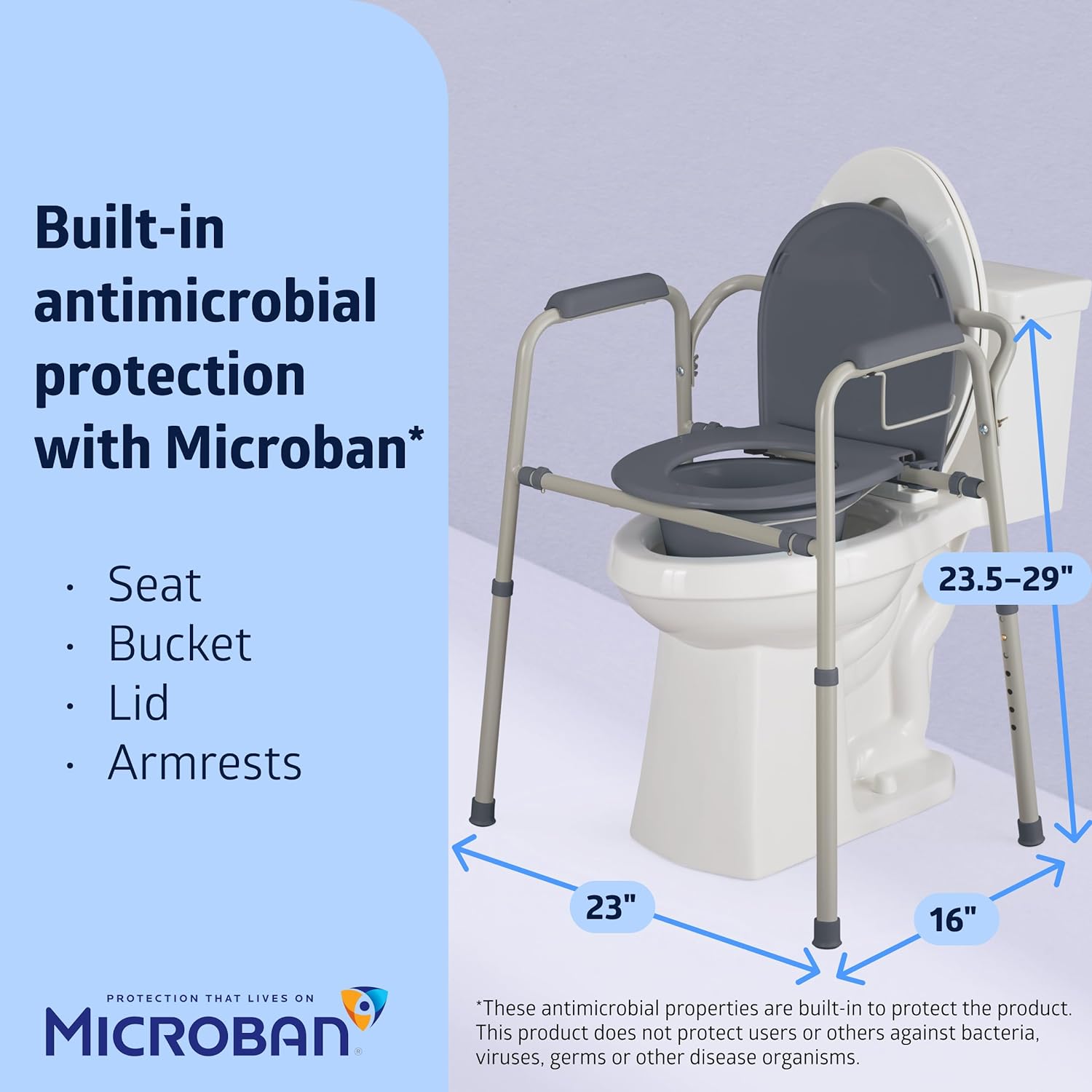 Medline 3-in-1 Steel Bedside Commode with Microban Protection, Portable Toilet Chair

