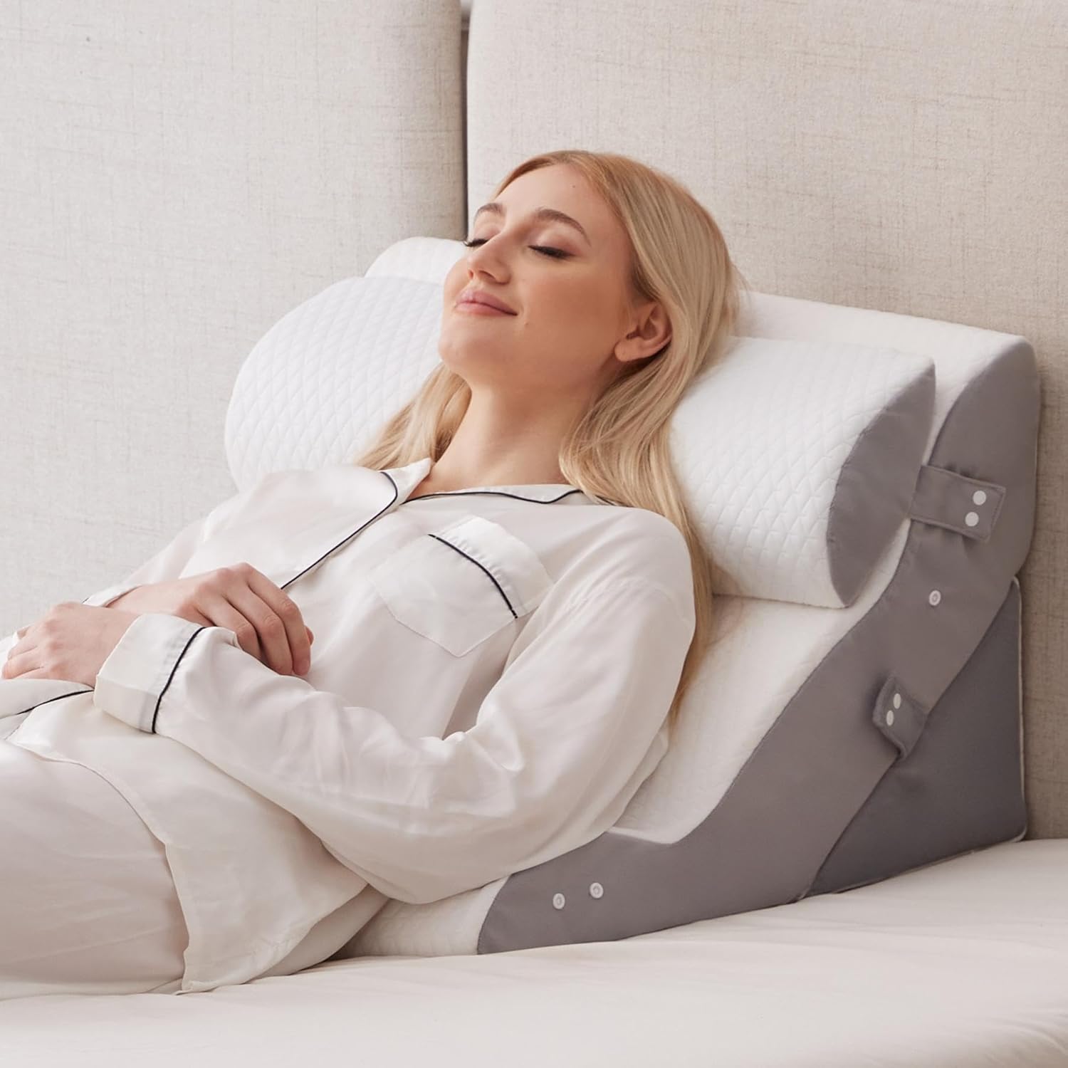 Ruqmuis Adjustable Bed Wedge Pillow Set for Backrest, Acid Reflux, Snoring Support

