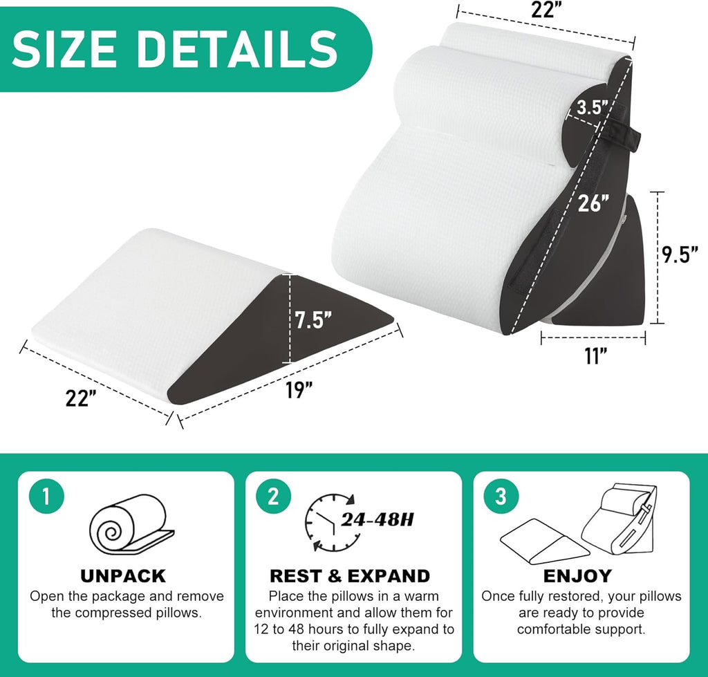 BA Orthopedic Wedge Pillow Set, Adjustable Memory Foam for Bed Back Pain Relief

