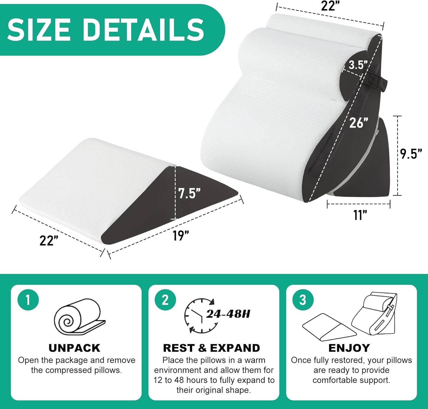 BA Orthopedic Wedge Pillow Set, Adjustable Memory Foam for Bed Back Pain Relief

