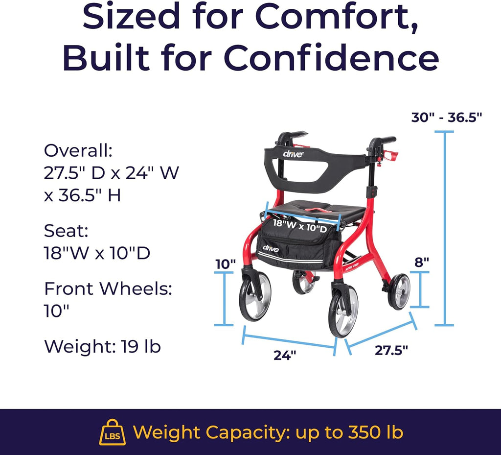 Drive Medical Nitro Sprint Foldable Rollator Walker with Seat, Large Wheels

