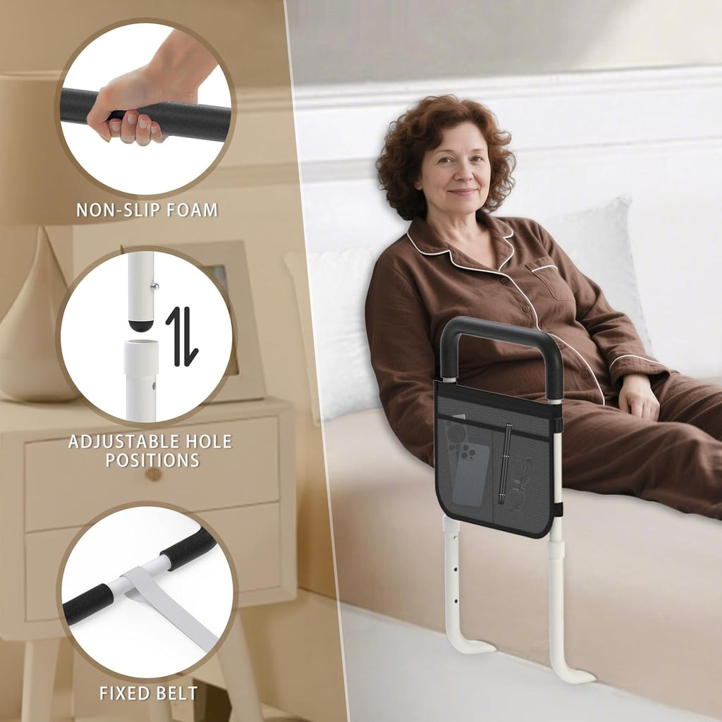 OCBAiLi Adjustable Bed Rail for Seniors with Storage Pocket and Non-Slip Handle

