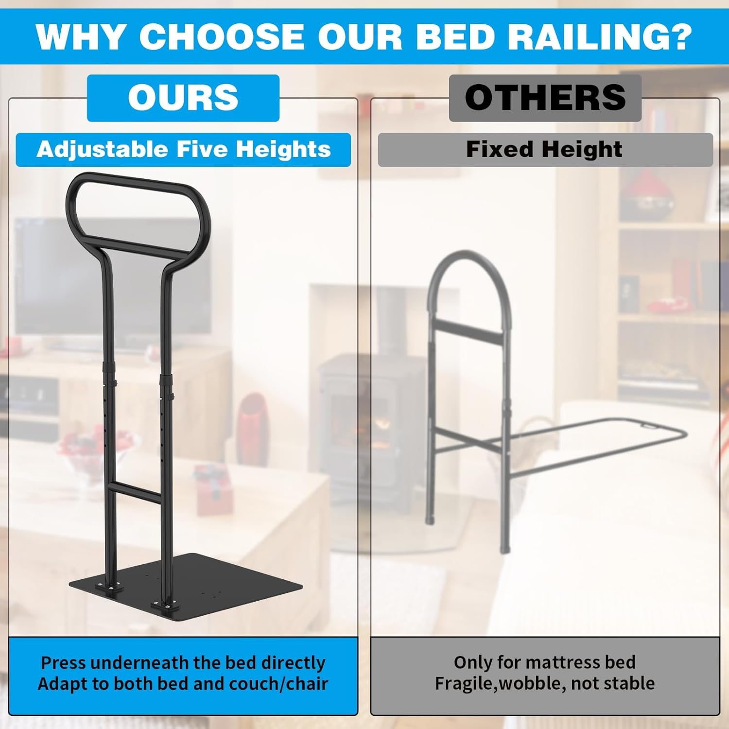 THOOUM Adjustable Bed Rail for Elderly Safety, Stand Assist Handle

