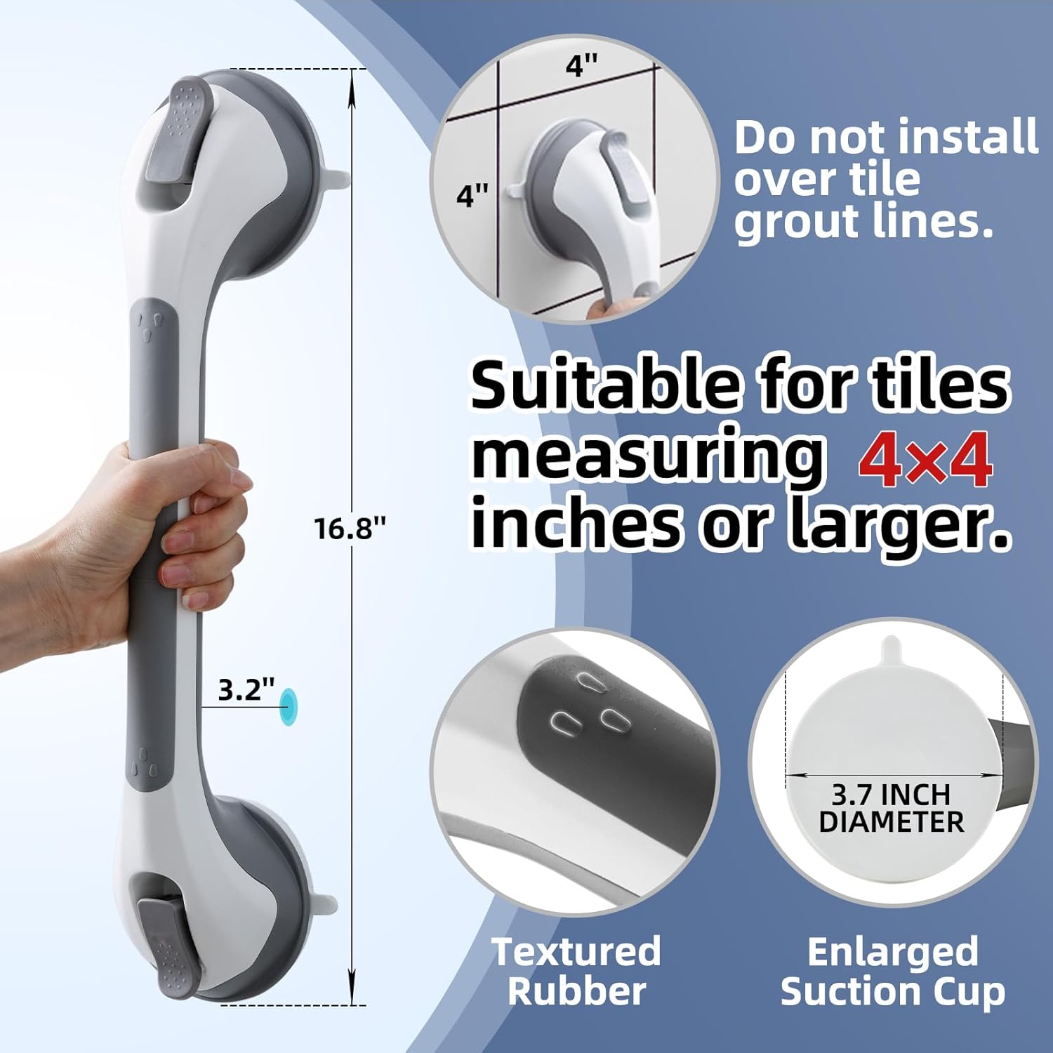 Grab Bars for Bathtubs and Showers No-Drill Suction Safety Handle Waterproof

