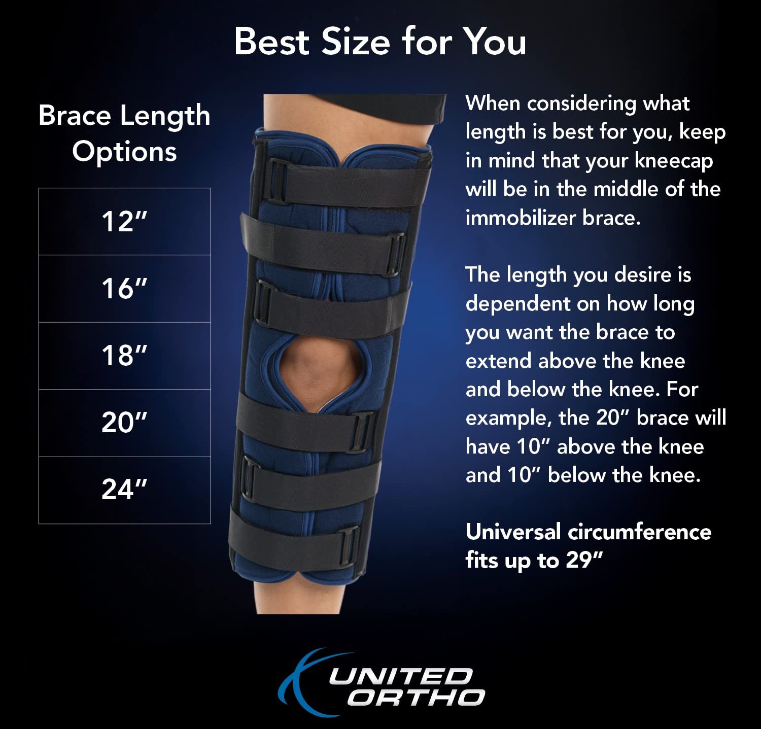United Ortho 61016 3-Panel Knee Immobilizer Brace


