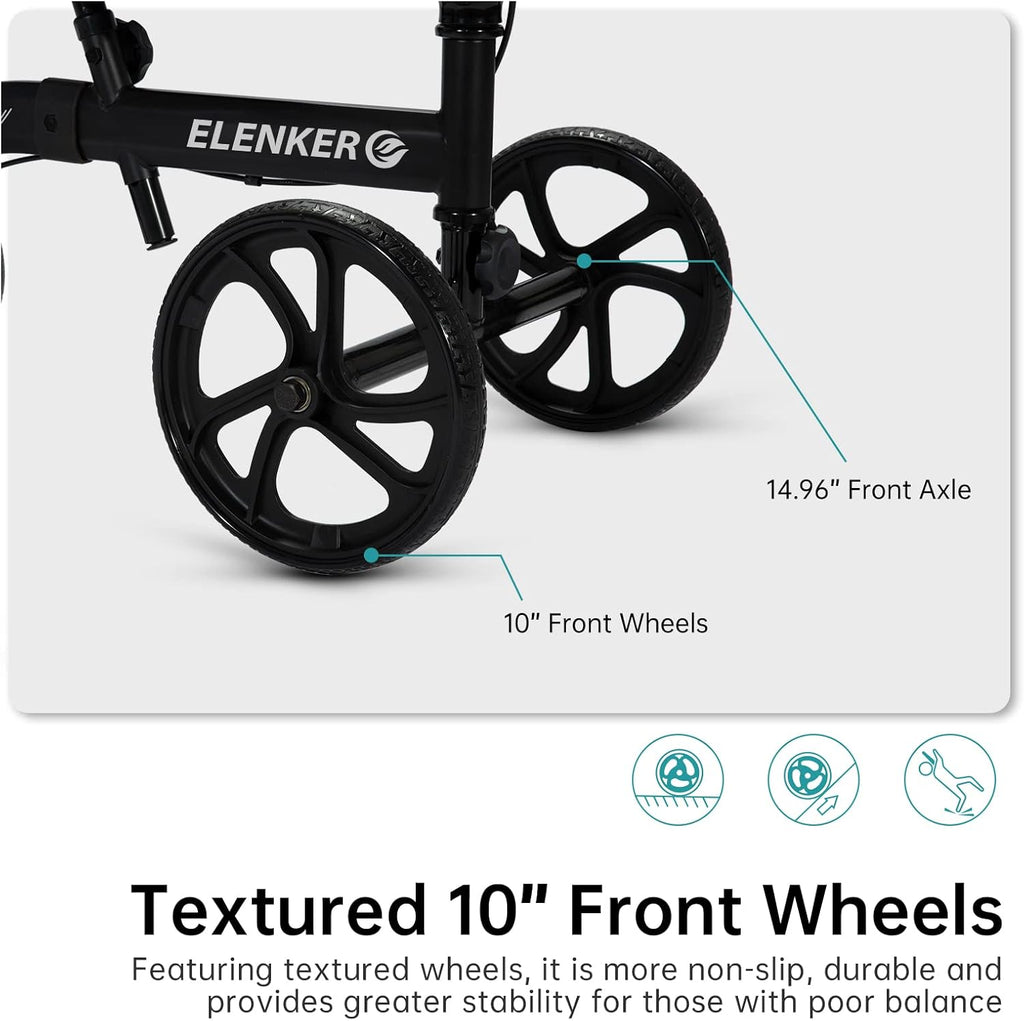 ELENKER Knee Walker Scooter with 10 in Front Wheels, Dual Braking, Adjustable

