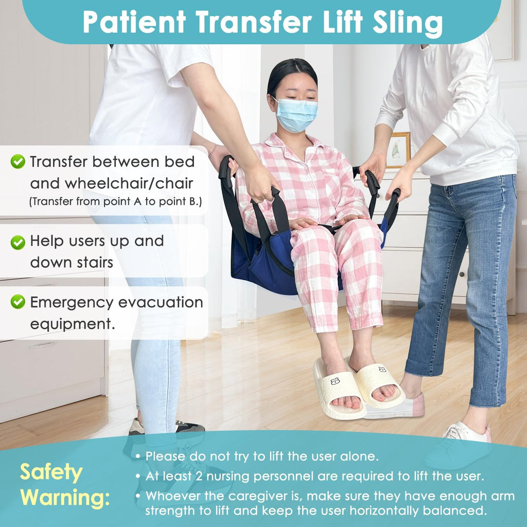 Patient Lift Transfer Belt with Handles for Bed to Wheelchair, Safety Sling Pad

