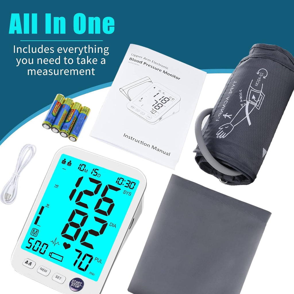 Blood Pressure Monitor Upper Arm Digital BP Machine LED Backlit Screen 1000 Memory

