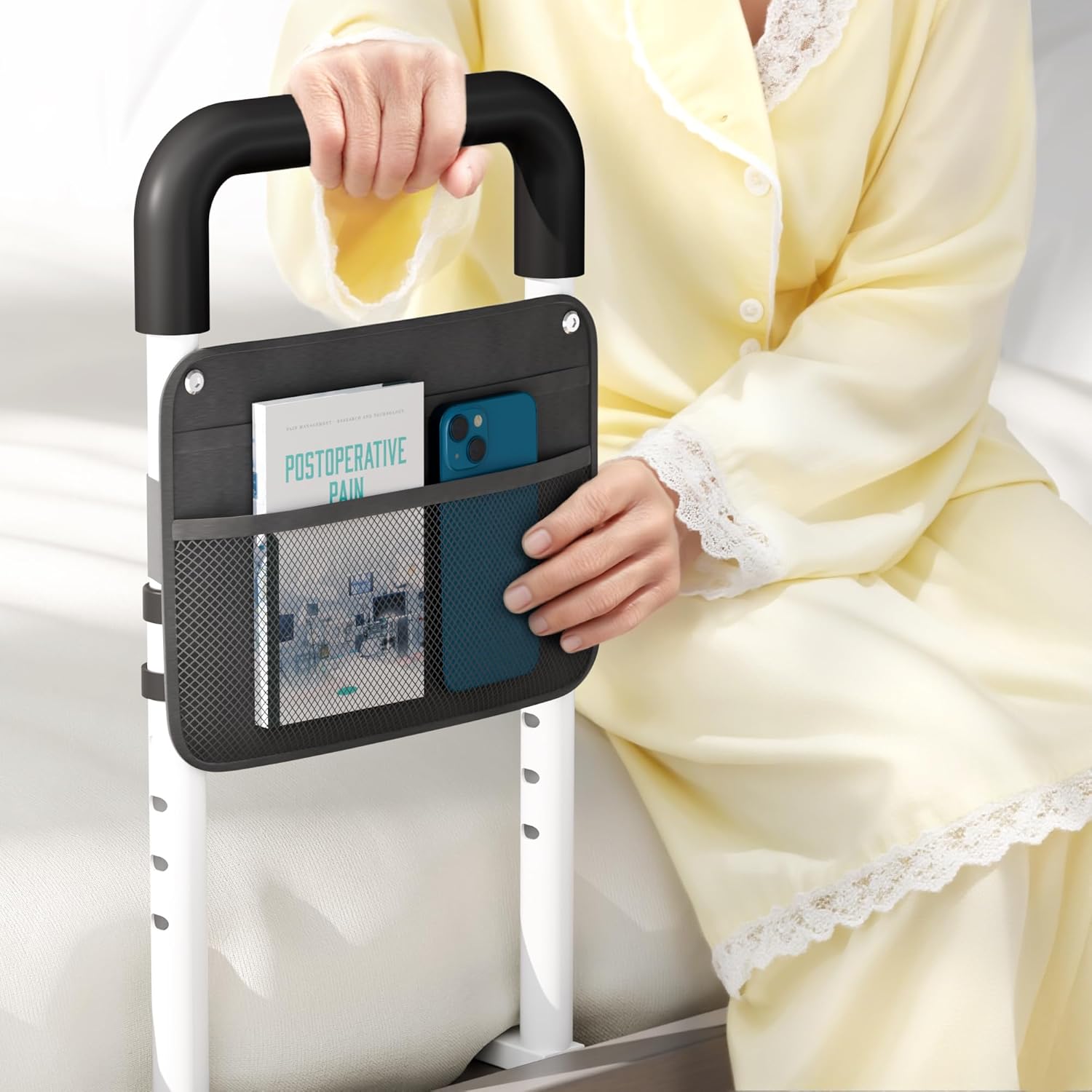 Bed Rails for Elderly Adults, Adjustable Bedrail with Non-Slip Handle and Storage Pocket

