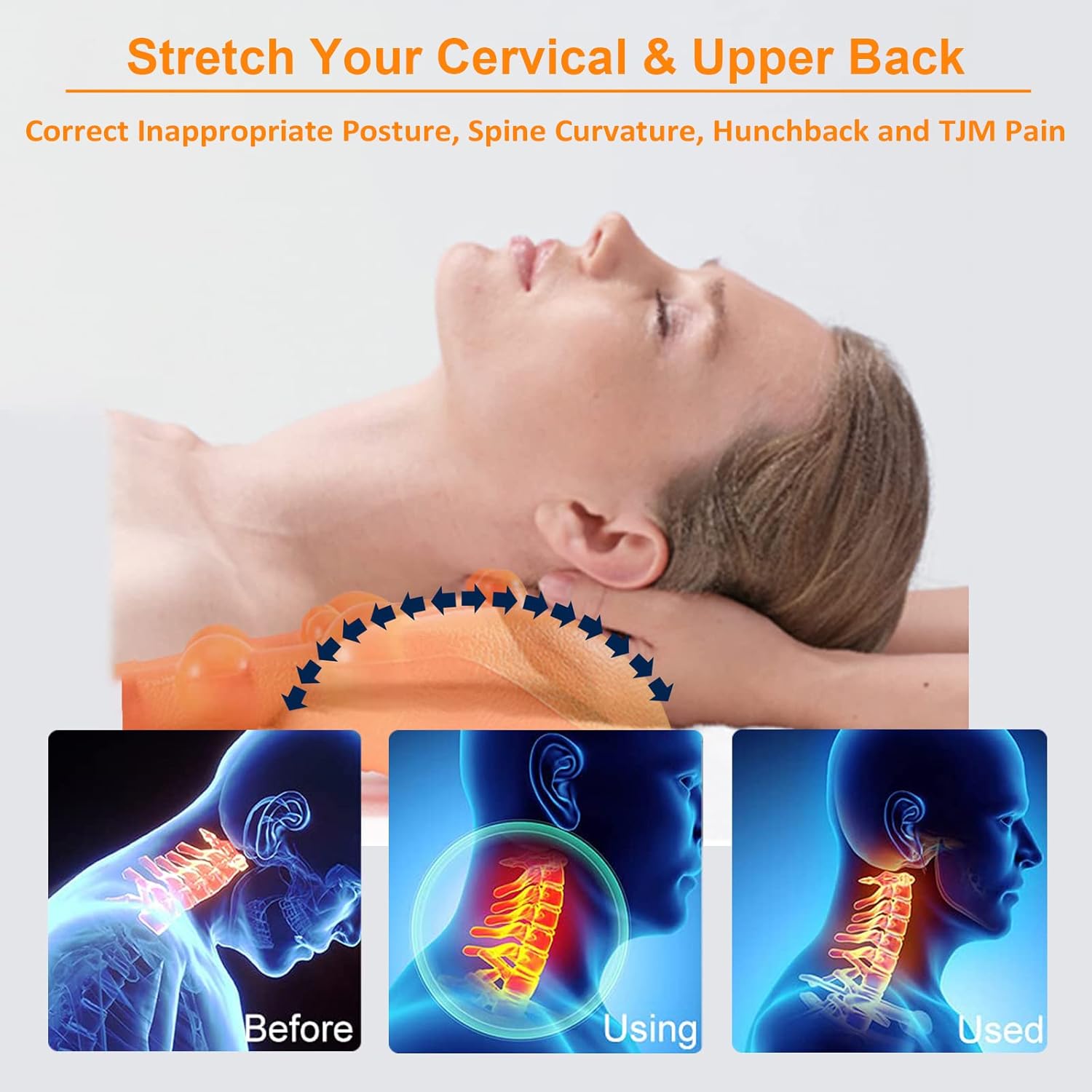 Cervical Traction Pillow Neck Stretcher with Upper Back Massage for TMJ & Neck Pain

