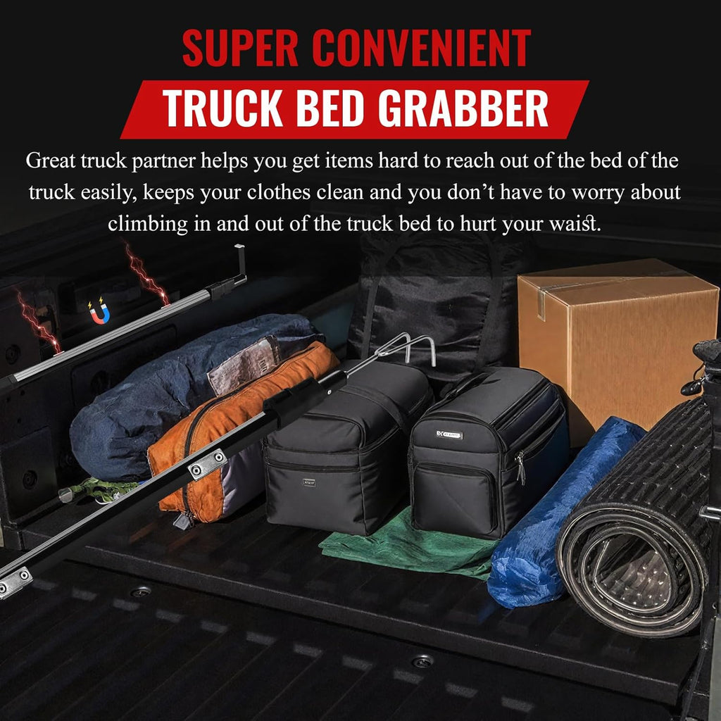 6.9 ft Telescoping Magnetic Truck Bed Grabber Tool with 2 Hooks and Mount Plate


