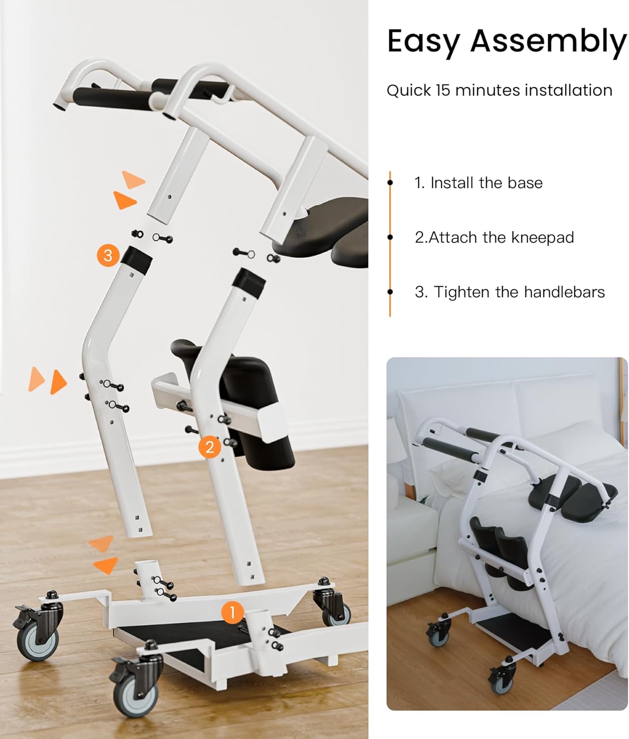 VOCIC Sit to Stand Lift Transfer Assist Chair with Wheels and Safety Lock Brakes

