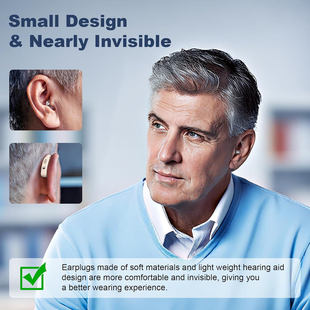 OTC Rechargeable Hearing Aids for Seniors, Lightweight Noise Reduction BTE

