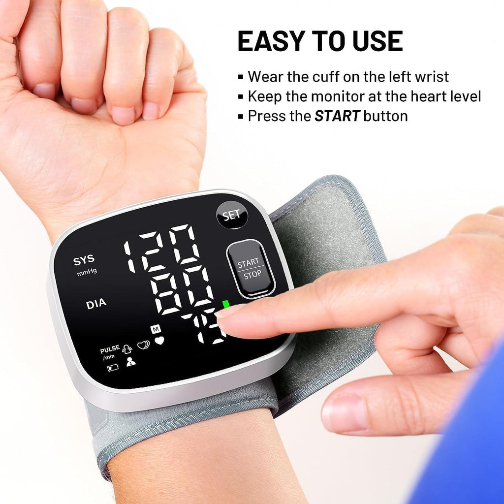Oklar Rechargeable Wrist Cuff Blood Pressure Monitor, Dual User, LED, Voice, 240

