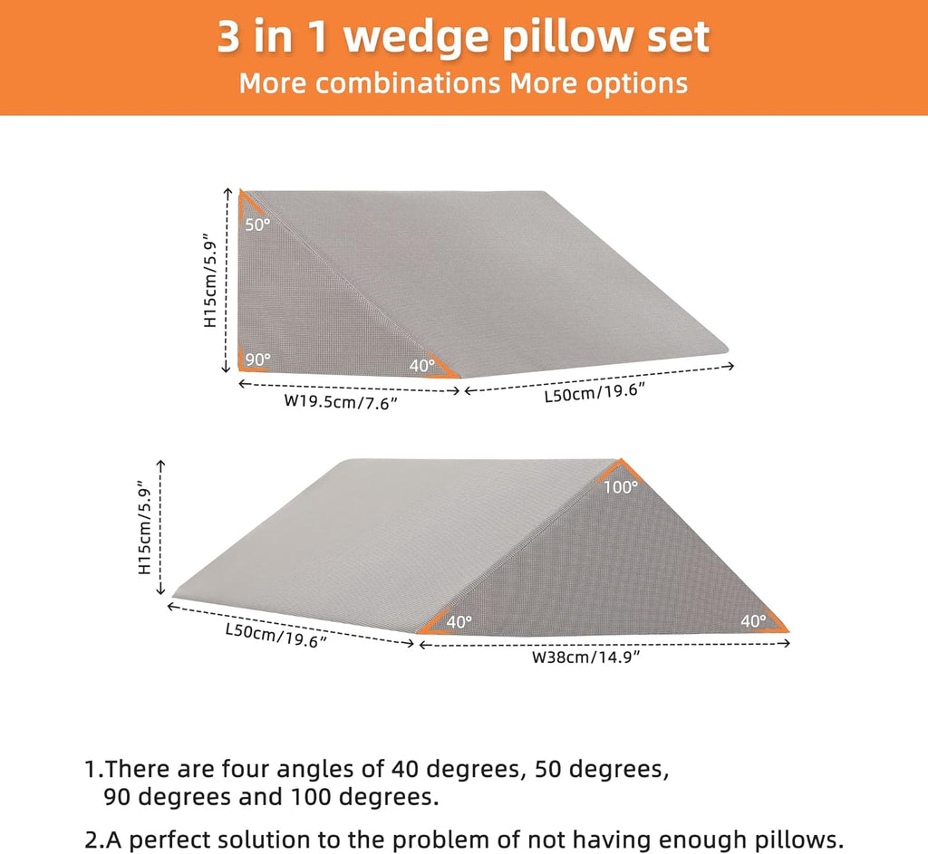 Fanwer 3-in-1 Bed Wedges & Positioning Pillows, 40° Bed Wedge Set

