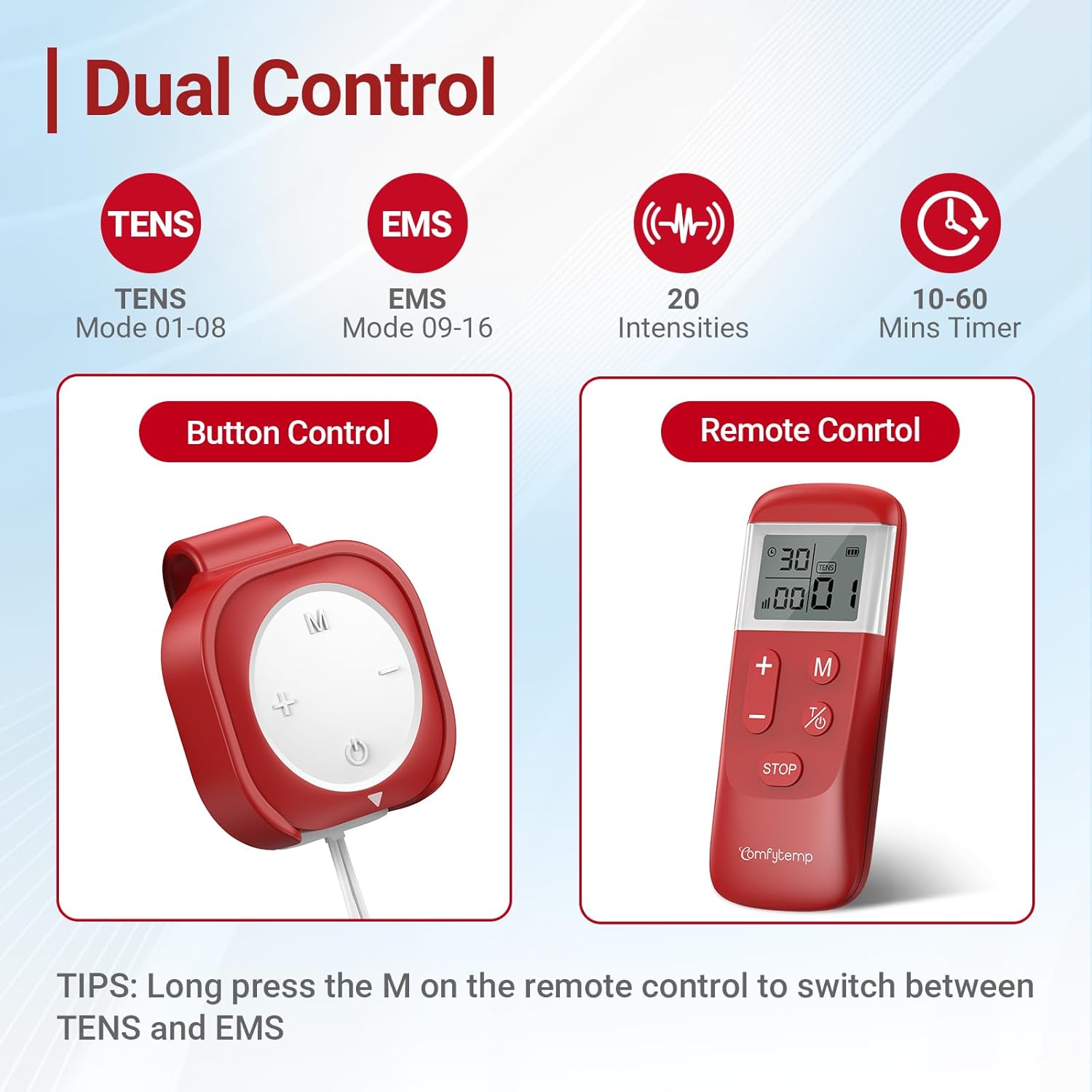 Comfytemp Wireless & Wired 2-in-1 TENS EMS Unit for Muscle Pain Relief, K6134

