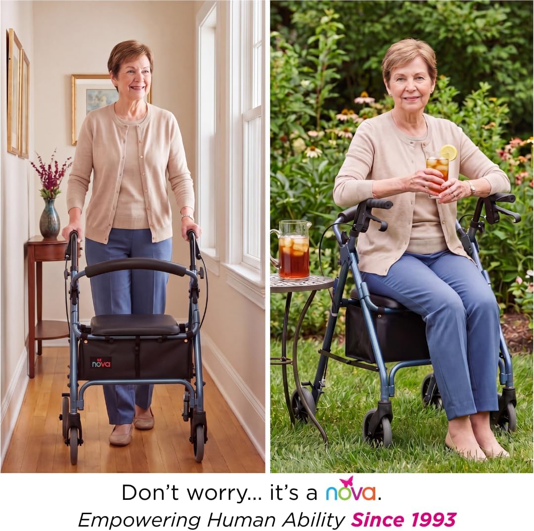 NOVA GetGo Ultra Narrow Rollator Walker with Seat, Folding Wheels and Brakes

