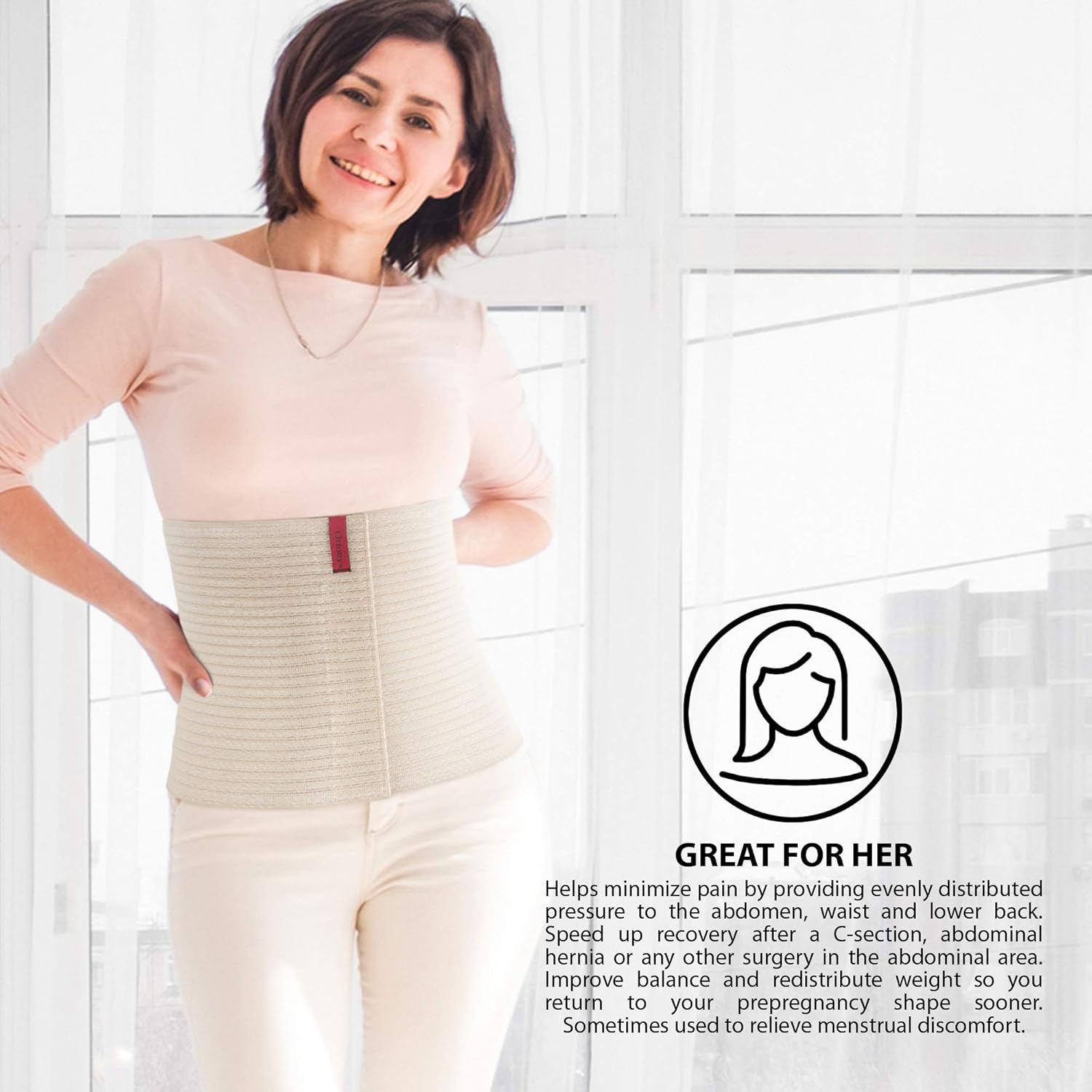 ORTONYX Abdominal Binder 10.25 in for Men and Women, Postpartum Hernia Support Belt

