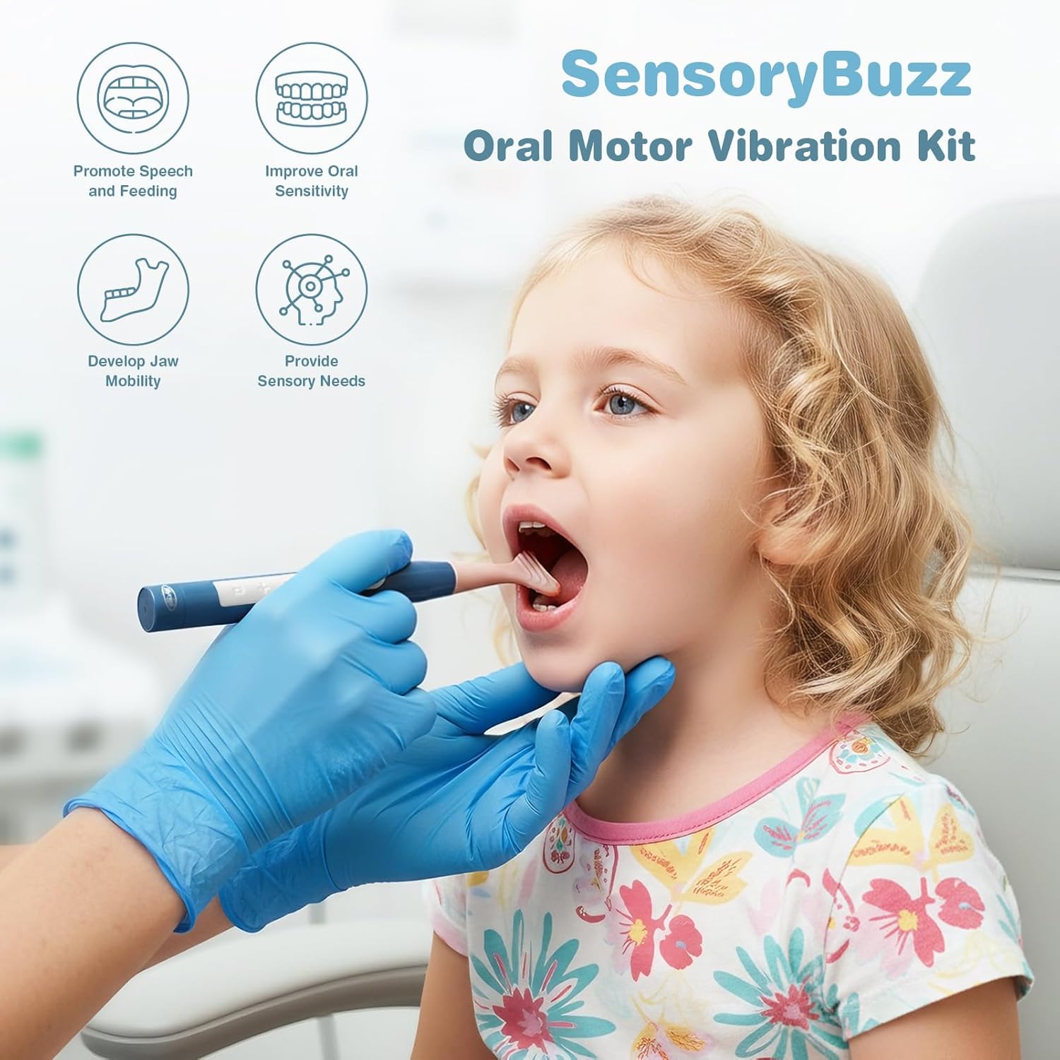 Joyreal Rechargeable Oral Motor Vibration Kit with 7 Textured Silicone Heads

