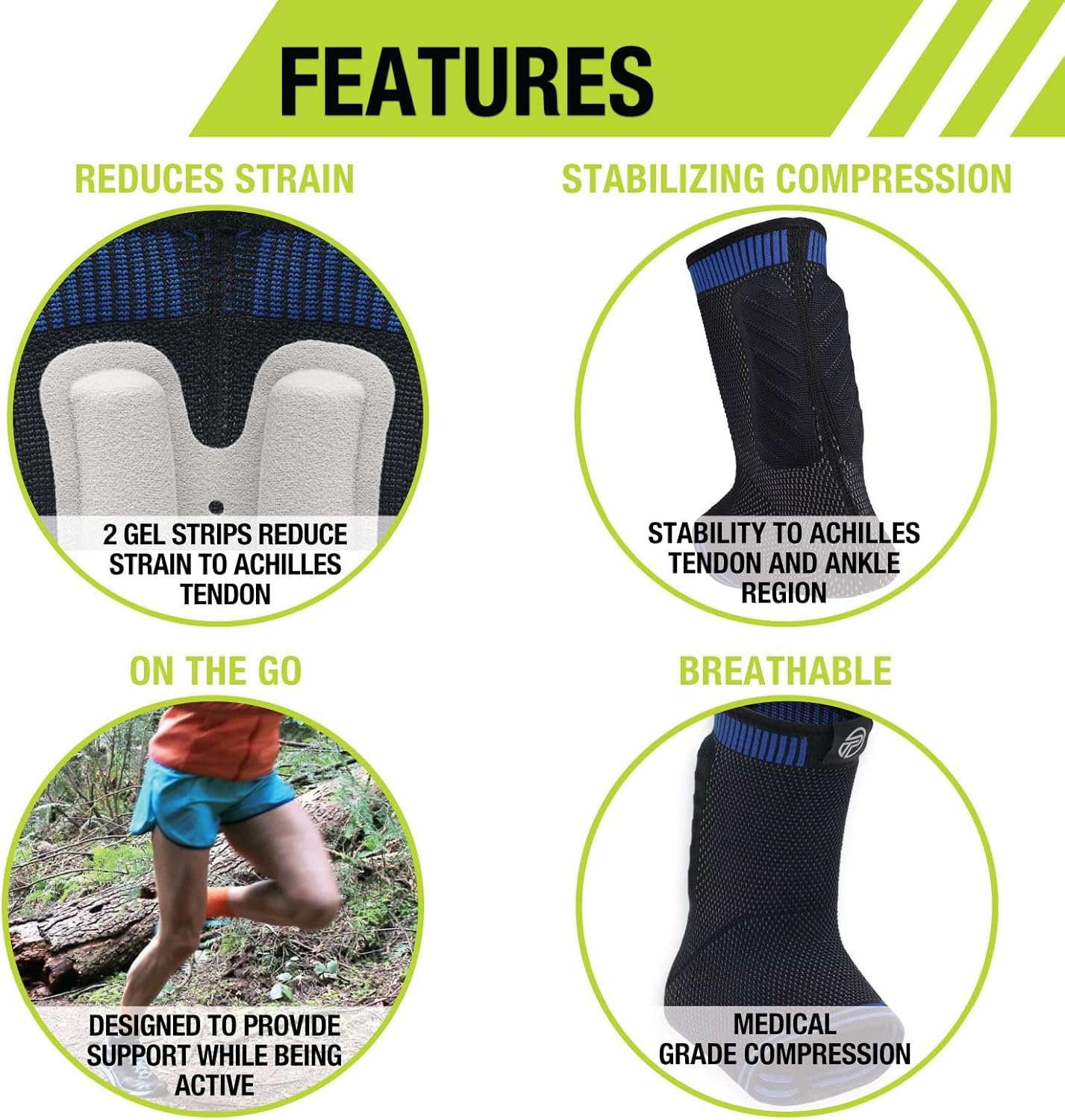 Pro-Tec Athletics Achilles Sleeve with Dual Gel Compression Strips, Tendon Support

