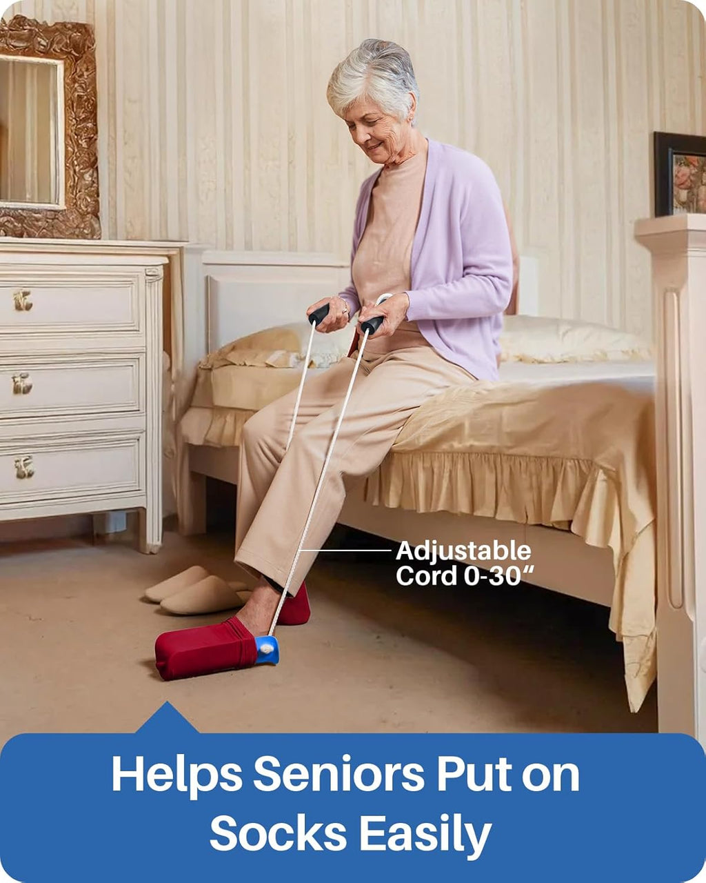 Jellas Sock Aid Kit with Rope Assist for Seniors, Long Sock Helper

