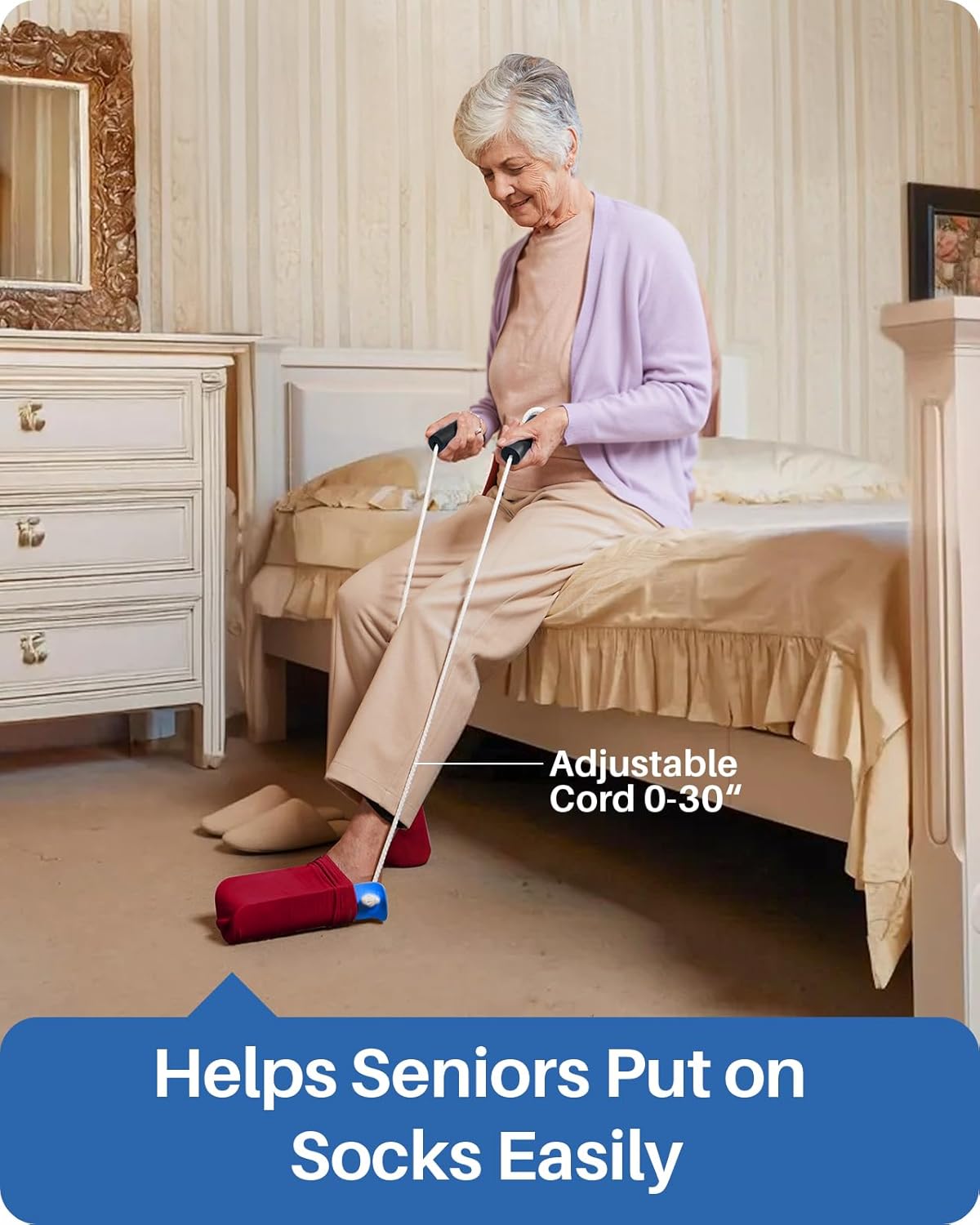 Jellas Sock Aid Kit with Rope Assist for Seniors, Long Sock Helper


