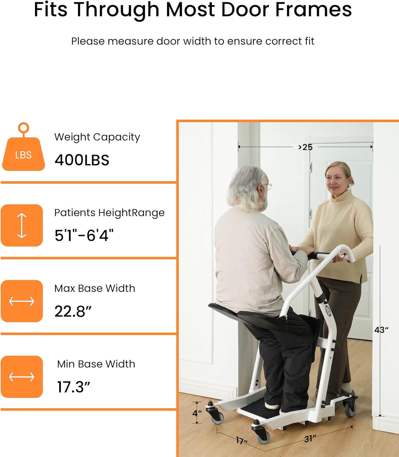 VOCIC Sit to Stand Lift Transfer Assist Chair with Wheels and Safety Lock Brakes

