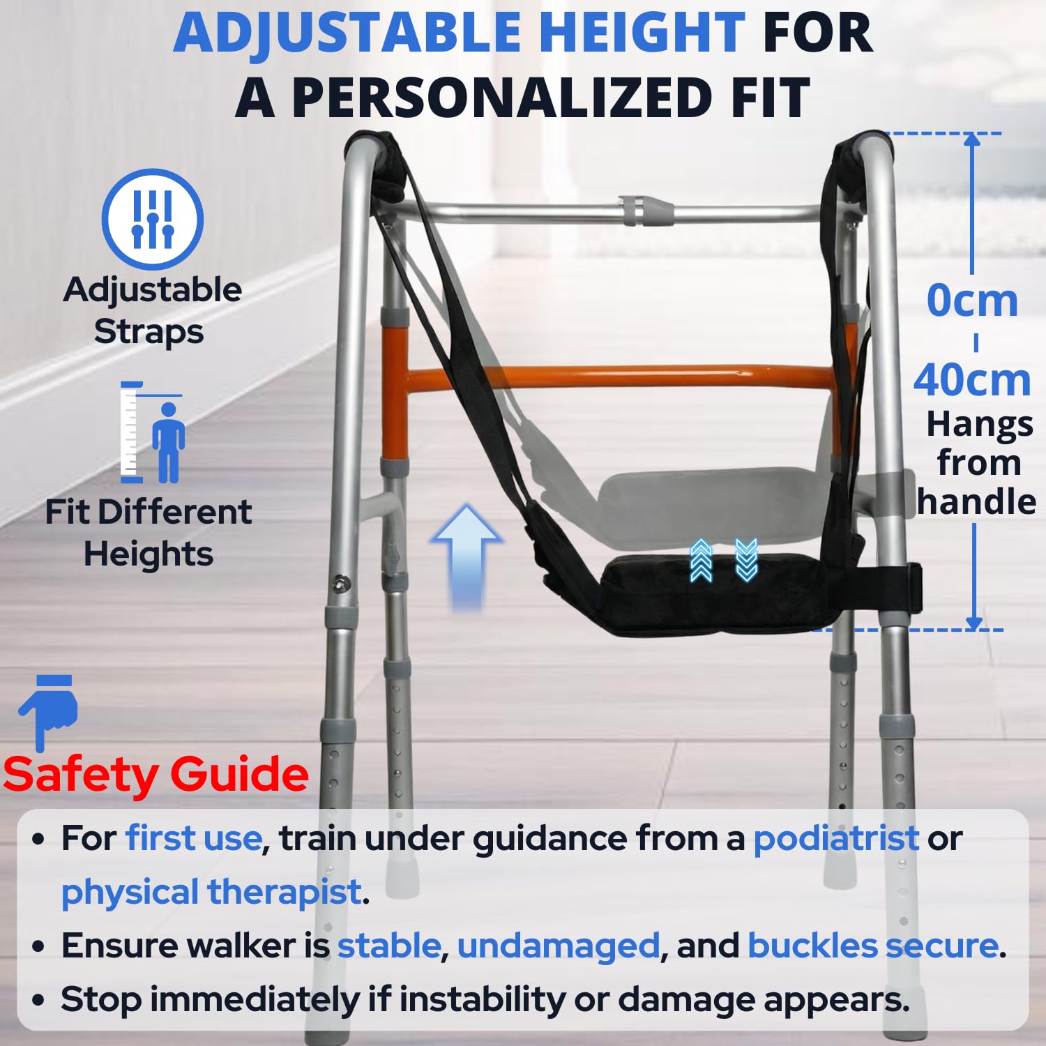 Knee Sling for Walker, Adjustable Cushioned Knee Support for Non-Weight Bearing


