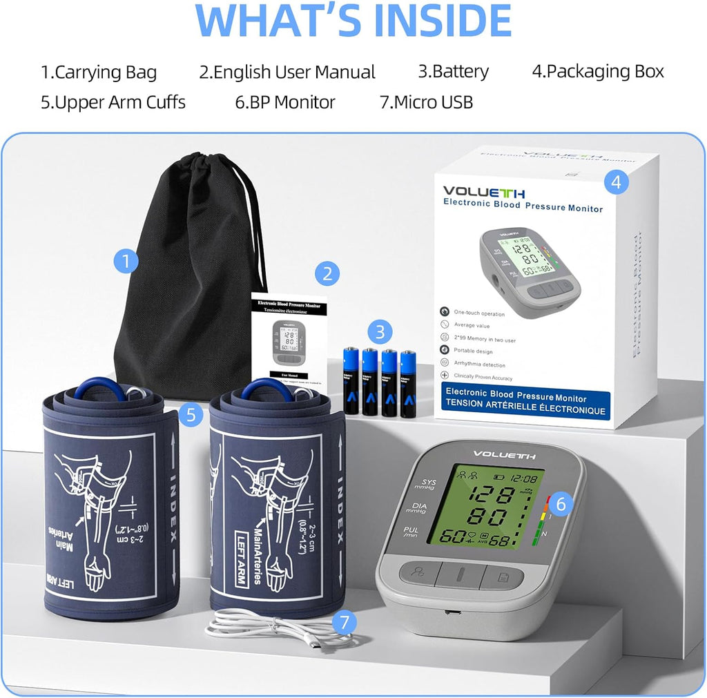 VOLUETH Upper Arm Blood Pressure Monitor for Kids and Adults with LCD Display

