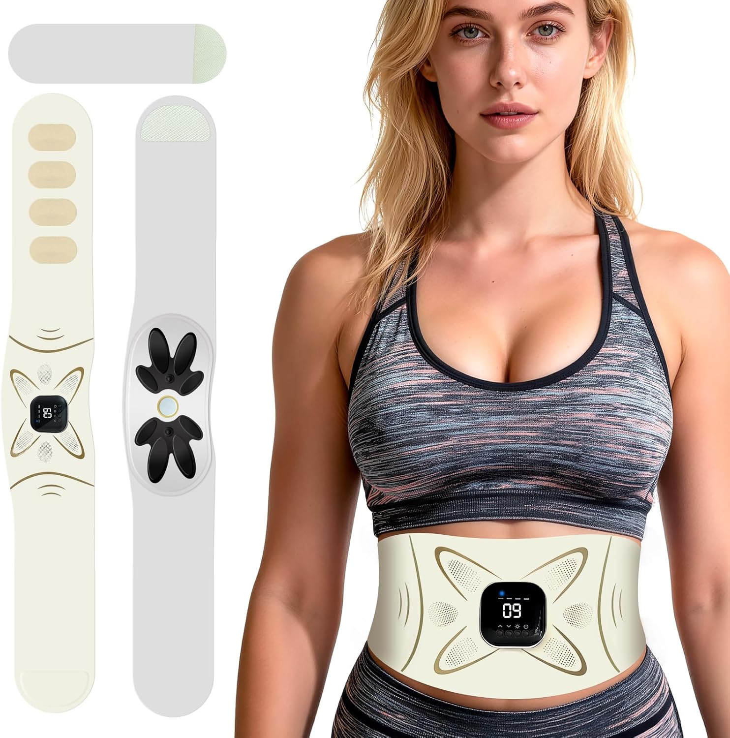 EMS Ab Stimulator Belt with Heat & Massage, Rechargeable Wireless Toning Device

