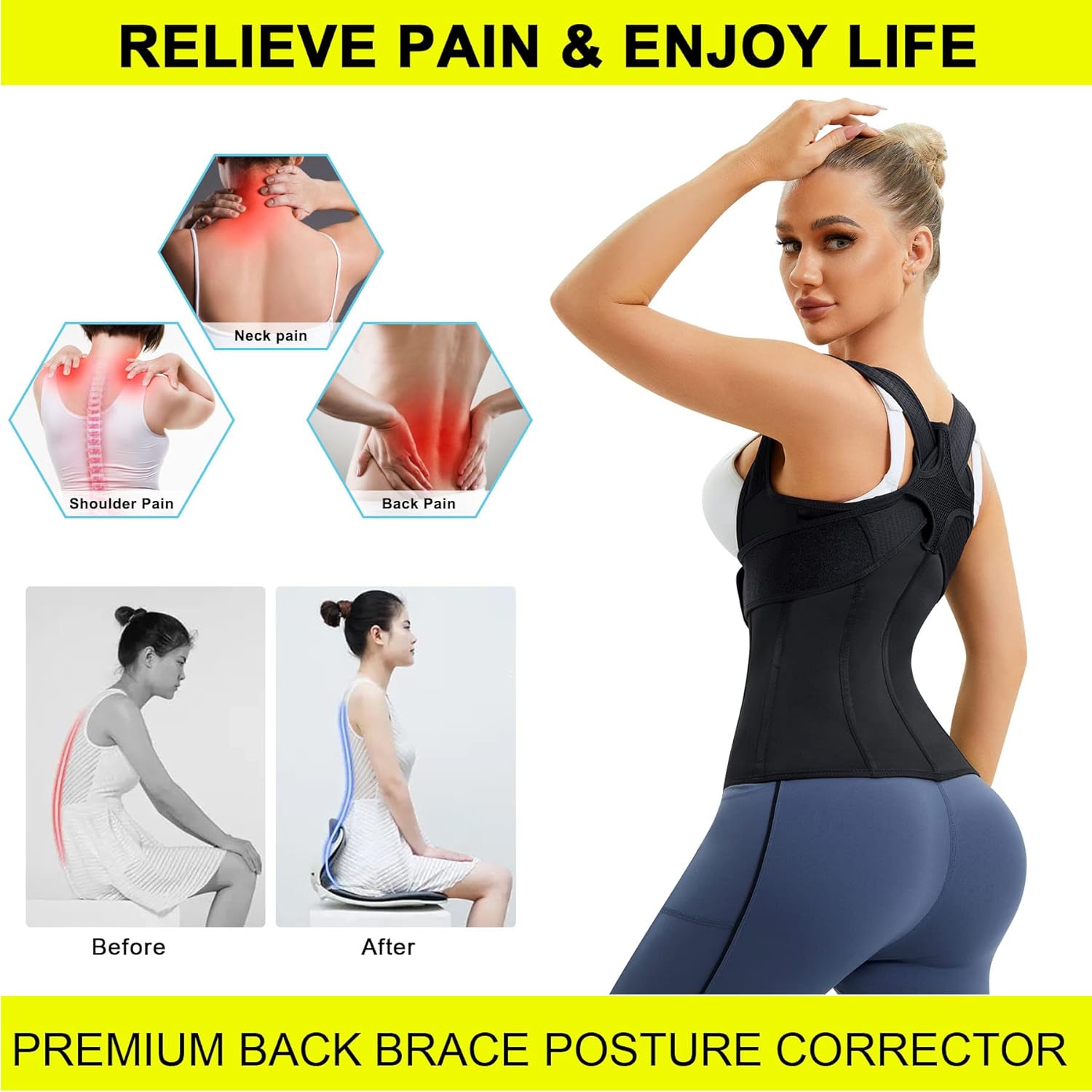 URSEXYLY Back Brace Waist Trainer Vest Posture Corrector Shoulder Support

