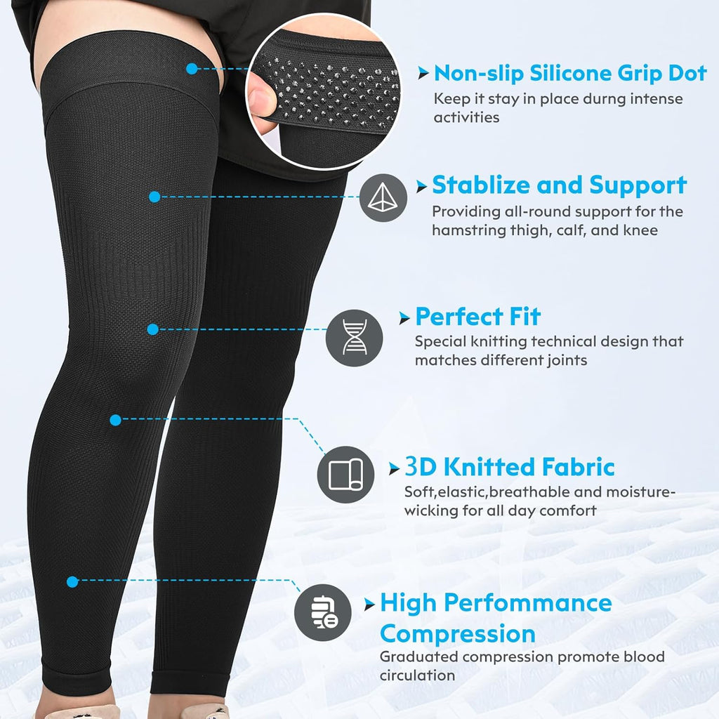 KEKING Full Leg Compression Sleeves Thigh High Unisex 20–30 mmHg Support

