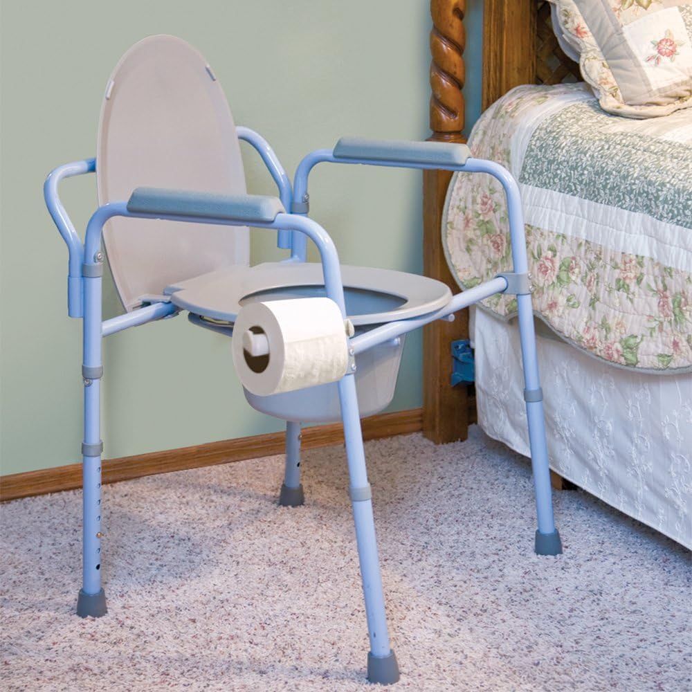 Carex 3-in-1 Folding Bedside Toilet Chair and Raised Toilet Seat, Portable Potty

