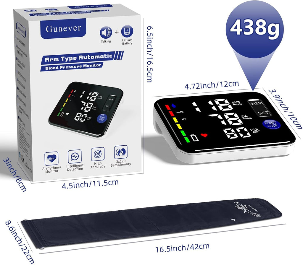 Guaever Rechargeable Upper Arm Blood Pressure Monitor with Large Screen and Voice

