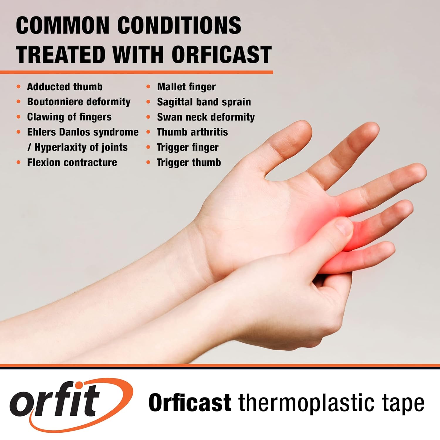 Orficast by Orfit Easy-Form Heat-Activated Thermoplastic Splinting Tape for Hand

