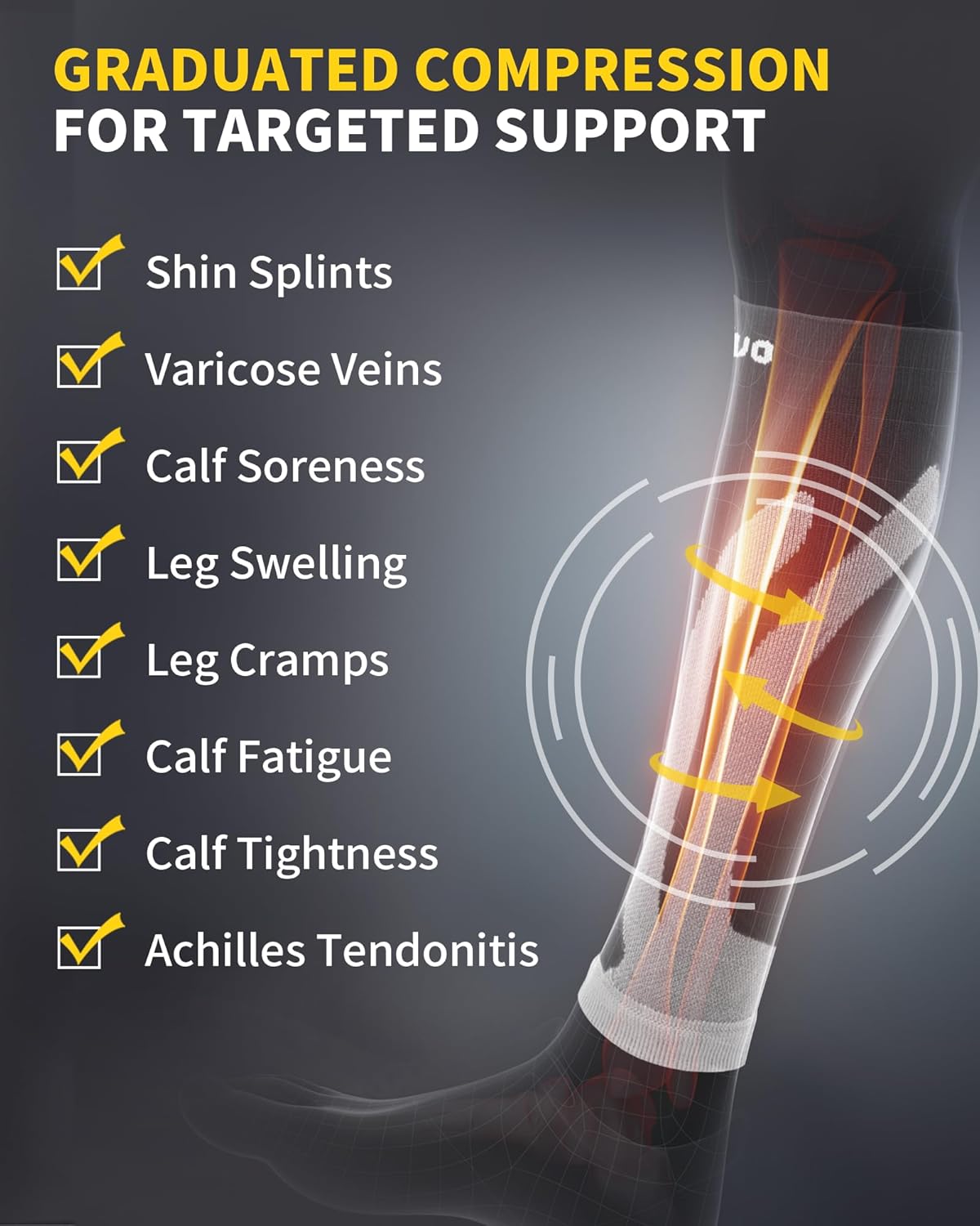 CAMBIVO Calf Compression Sleeves for Men & Women, Footless Shin Splint Socks

