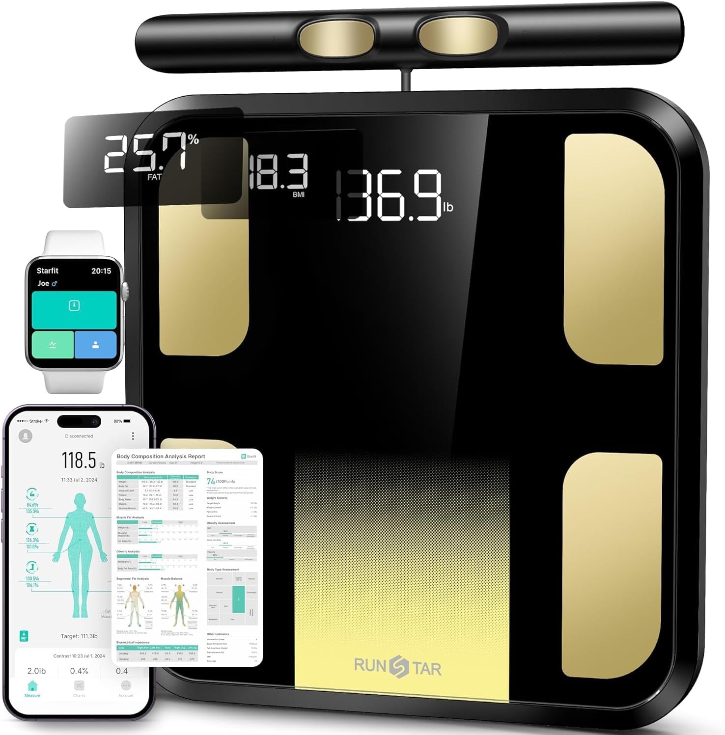 RunStar Smart Body Composition Scale with 8 Electrodes, BMI & Muscle Mass Monitor

