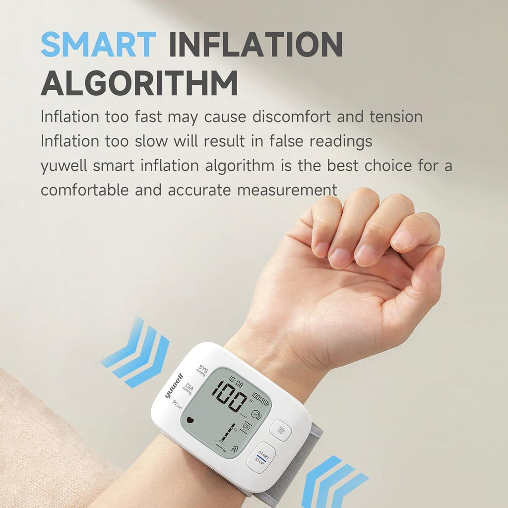 Yuwell Wrist Blood Pressure Monitor with Large Display, Rechargeable BP Machine

