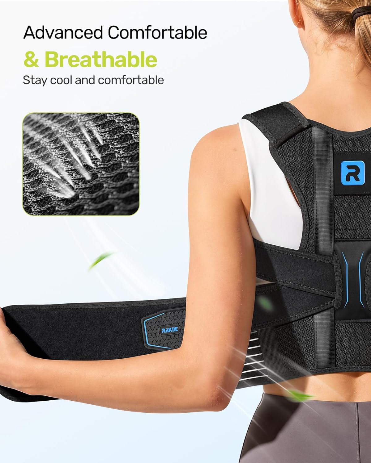 Rakiie Posture Corrector Back Support Brace with 4 Support Bars Adjustable Straps

