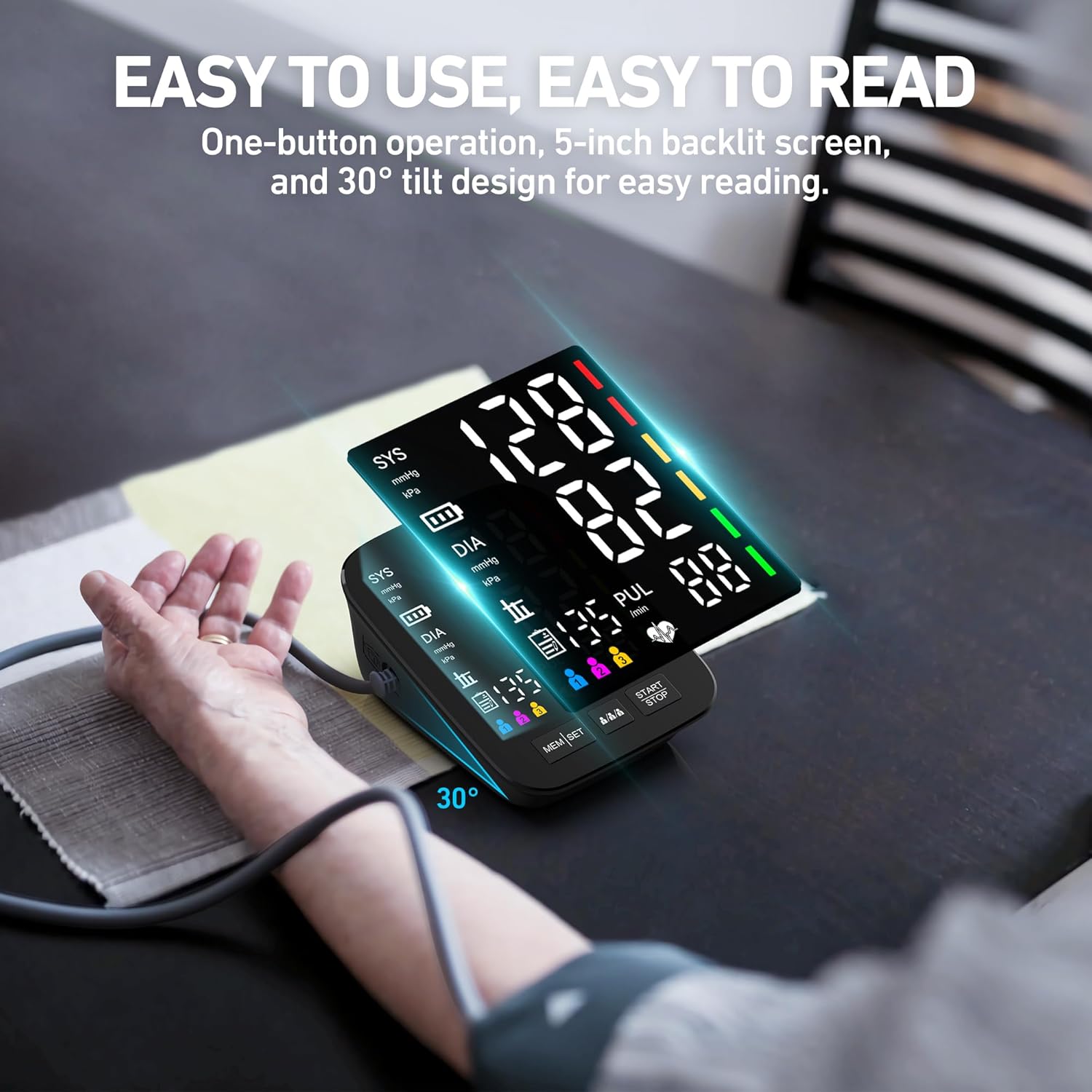 AQESO Automatic Digital Blood Pressure Monitor for Home Use, 3-User, LED Display

