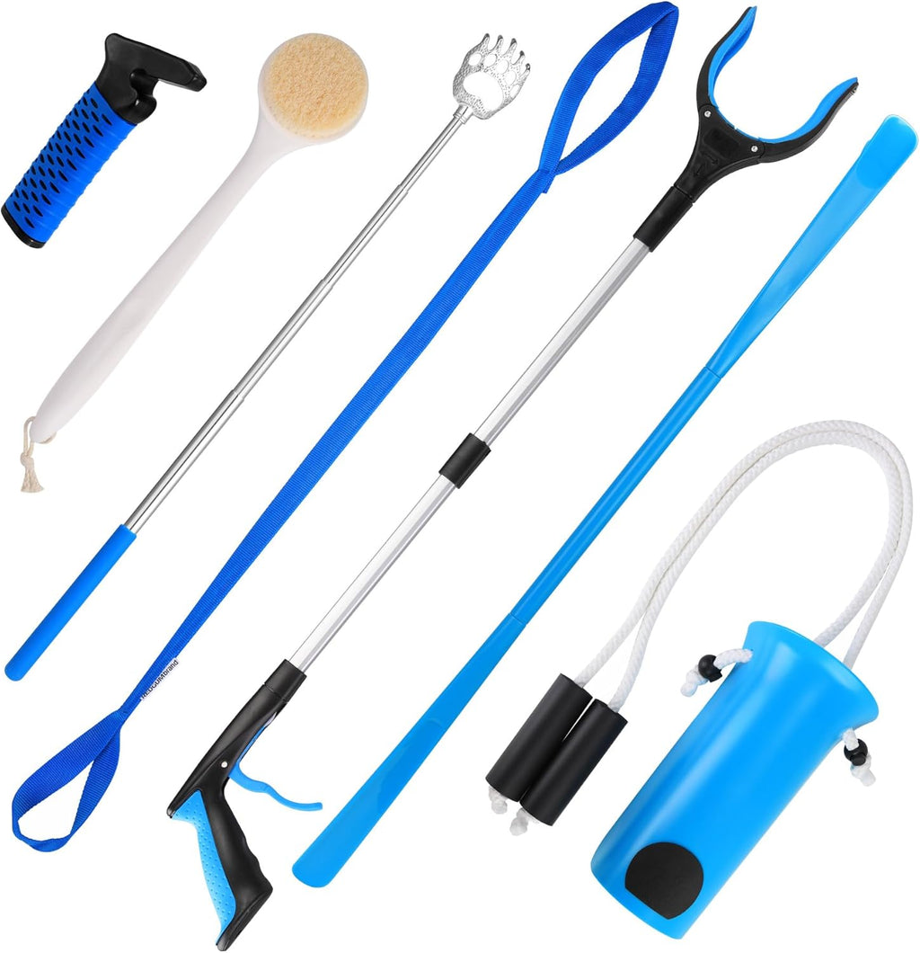 CAidRE Hip Replacement Recovery Kit for Seniors with Reacher, Sock Aid, Shower Brush

