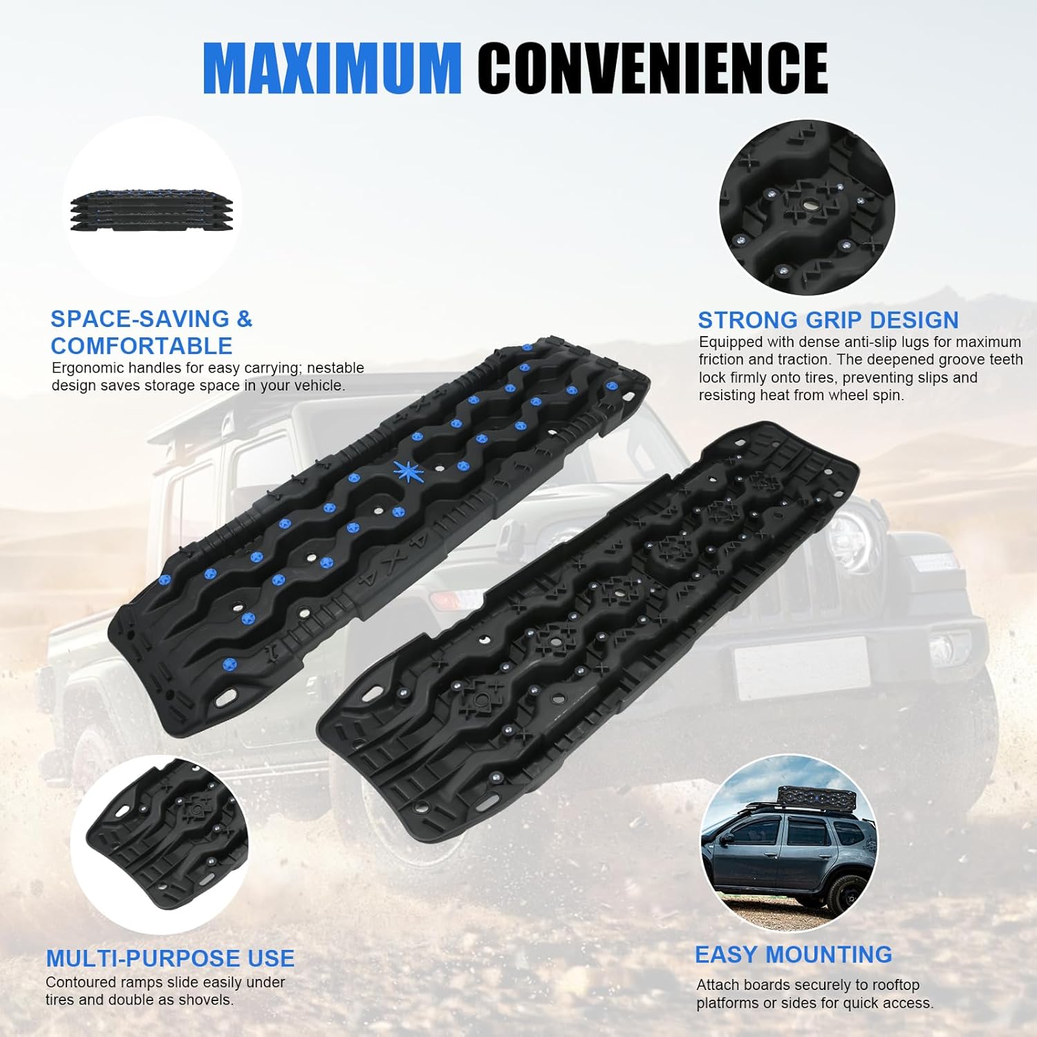 Off-Road Traction Boards with Jack Base, Recovery Tracks for 4x4 Trucks and SUVs

