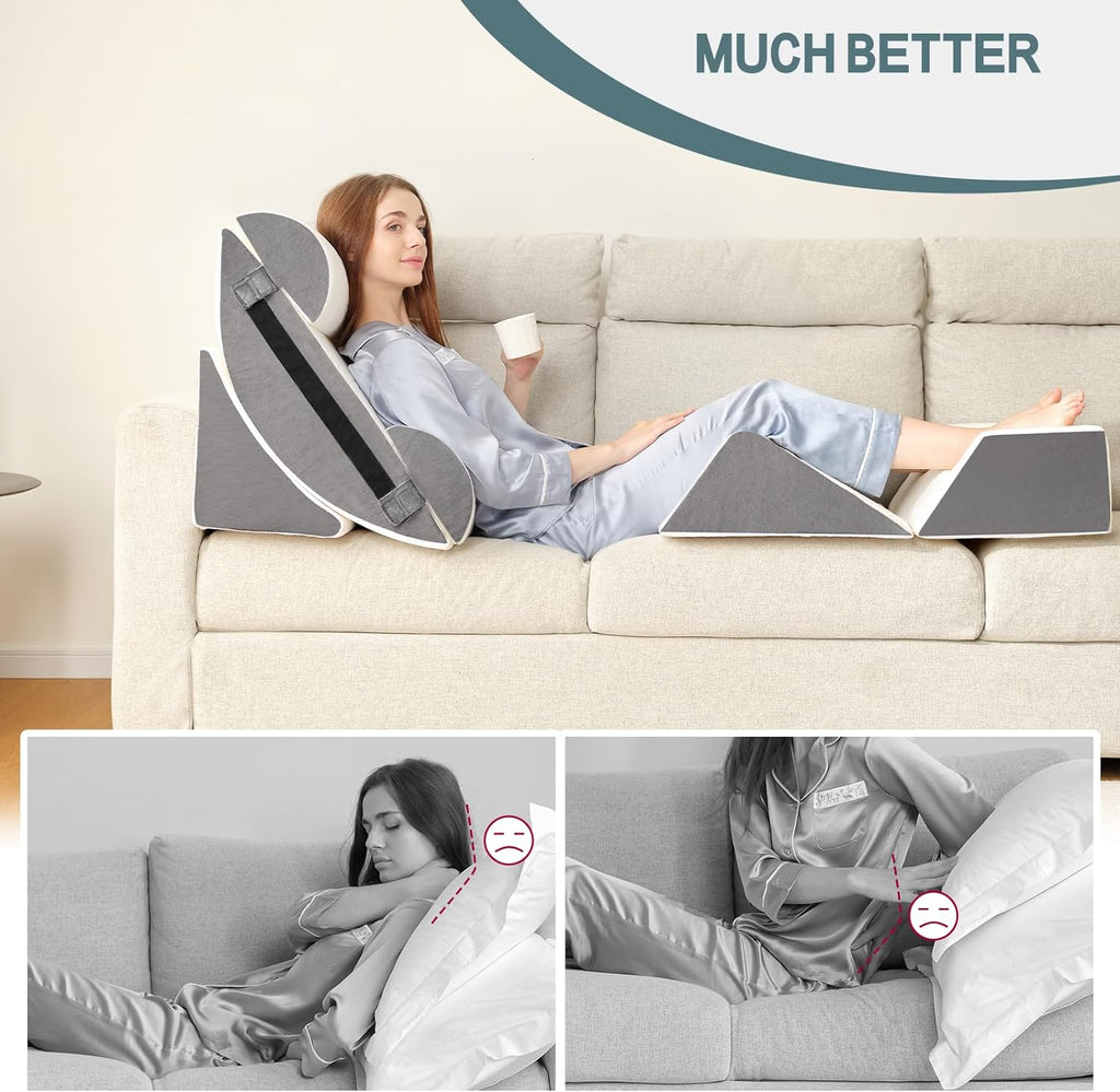 Yojoker Orthopedic Bed Wedge Pillow for Post Surgery, Memory Foam Back and Leg Support

