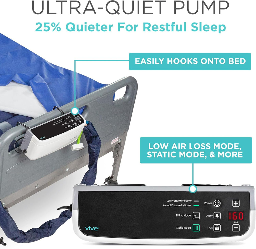 Vive Alternating Pressure Mattress Air Replacement Pump for Hospital Bed Topper

