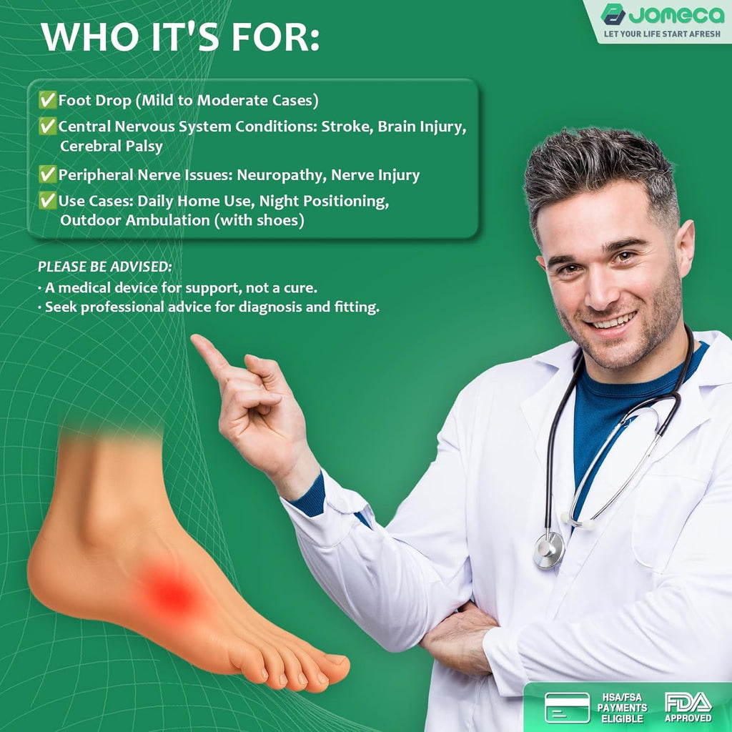 JOMECA Drop Foot Brace with Adjustable Soft AFO Dual Forefoot Support Plates


