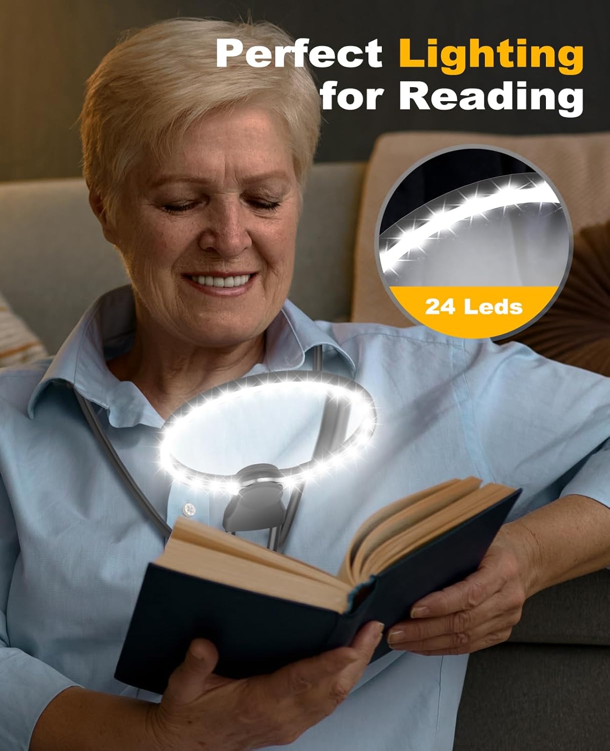 Hands-Free Neck Magnifying Glass with Light, 24 LED Rechargeable 5.12-In Lens

