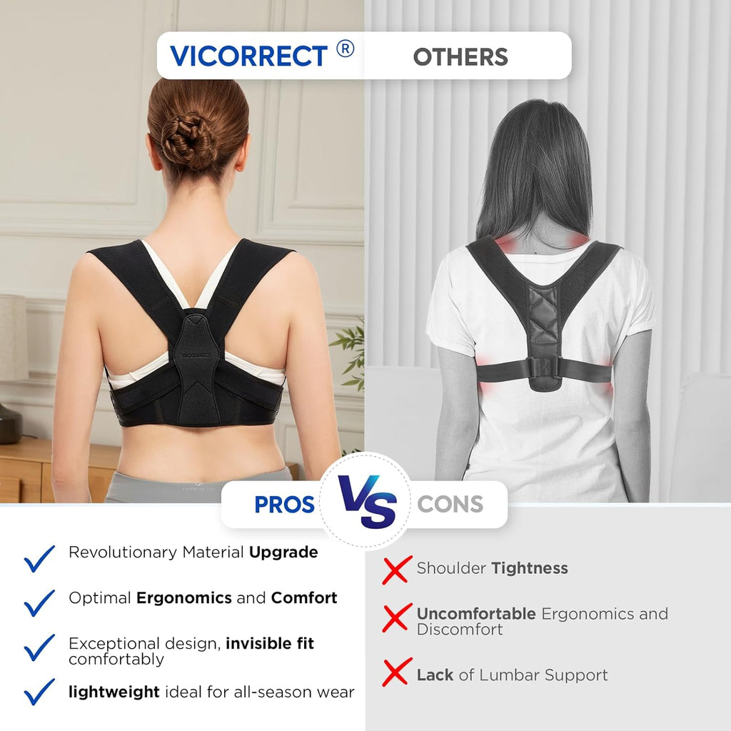 Vicorrect Posture Corrector Adjustable Upper Back Brace for Neck and Shoulder Support

