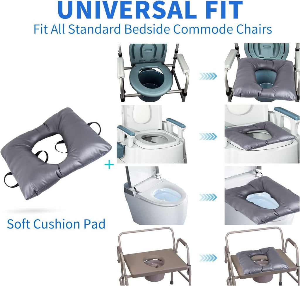 MINIVON Bedside Commode Cushion 17 x 17 in, Soft Foam Seat Pad w/ Fixing Straps

