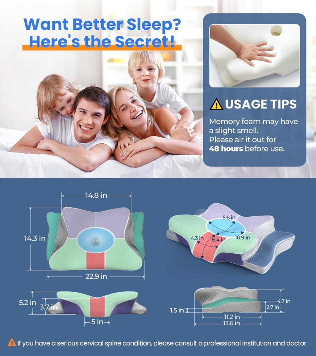 Cozyplayer Cooling Cervical Contour Memory Foam Pillow for Neck Support


